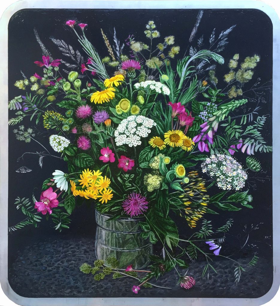 Clacket Lane Posy, oil on aluminium road sign, 55cm x 50cm (2018) SOLD.