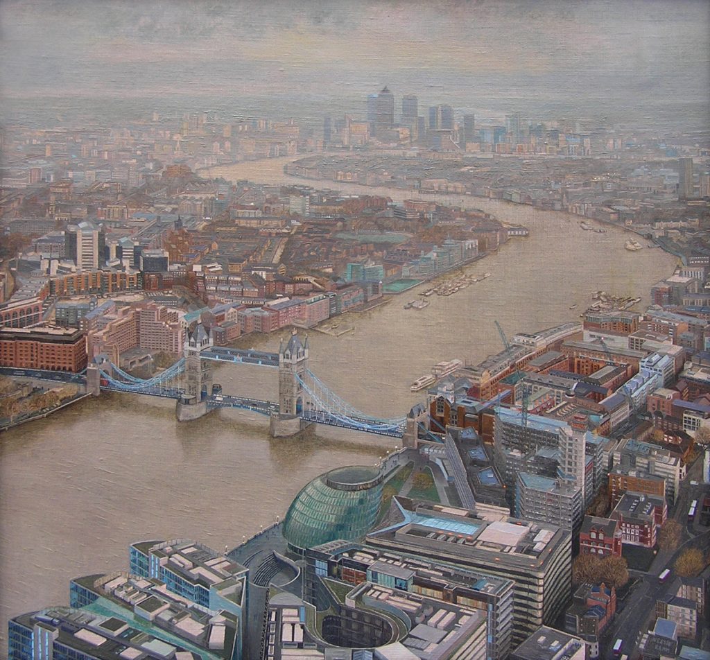 View From The Shard / East, oil on linen on aluminium panel (2014), SOLD.