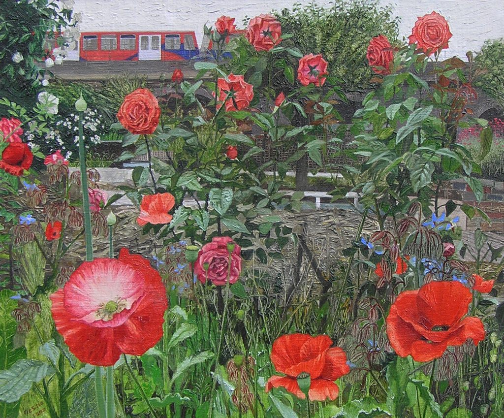 Poppies and Roses at Cable Street, oil on linen on board (2014), SOLD.