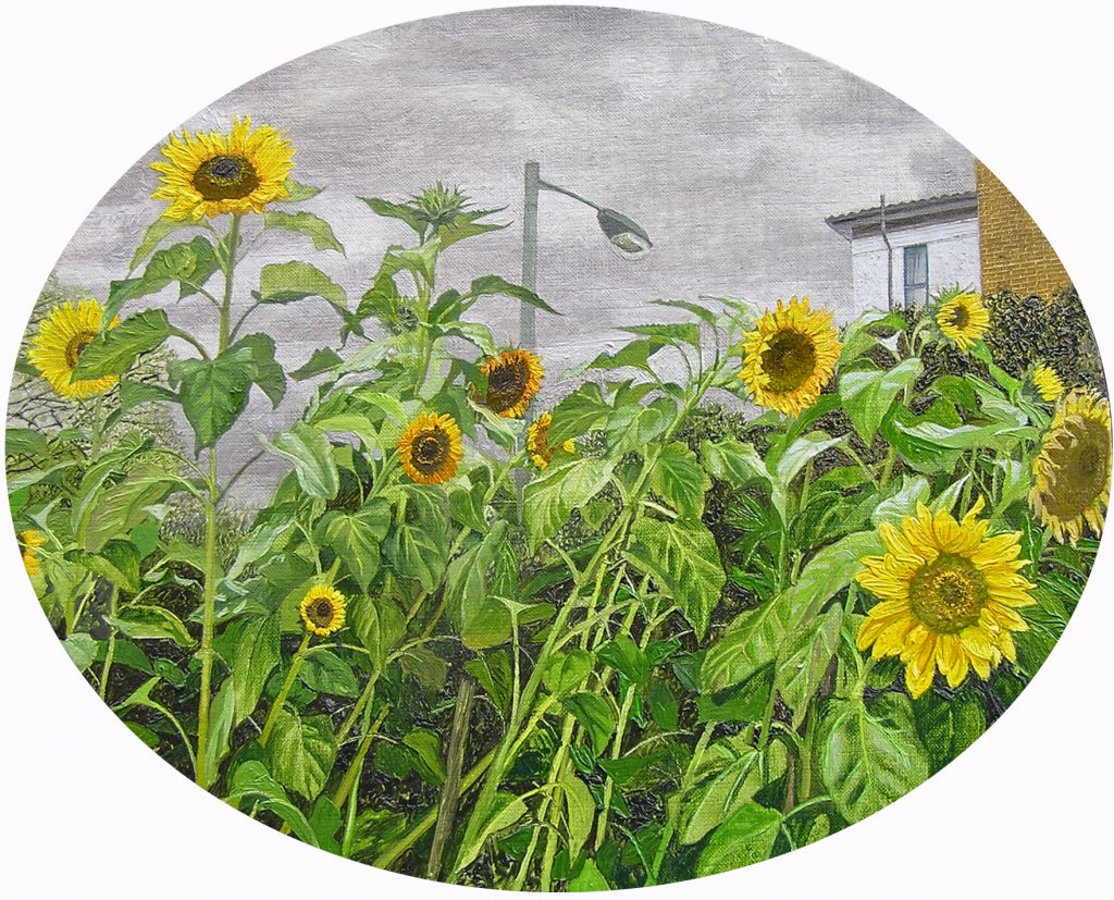 Summer In Our City, oil on linen on board, 24 x 30cm oval (2014), SOLD.