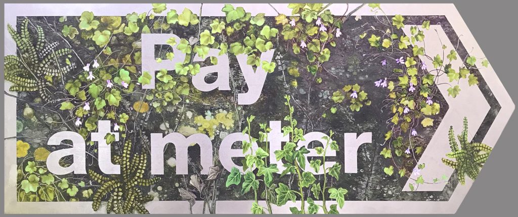 Pay At Meter (Ivy-leaved Toadflax and Maidenhair Spleenwort), oil on steel, 81cm x 33cm, (2022) AVAILABLE £1,600