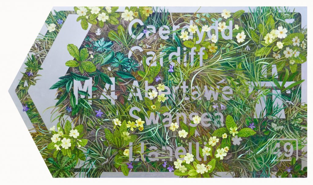 Spring at Pont Abraham, Oil on steel, 140cm x 77cm (2022) SOLD